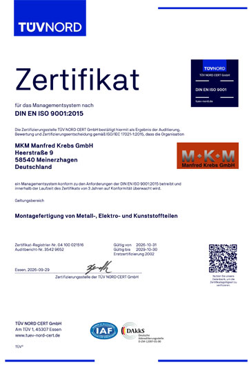 Zertifikat DIN EN ISO 9001:2015